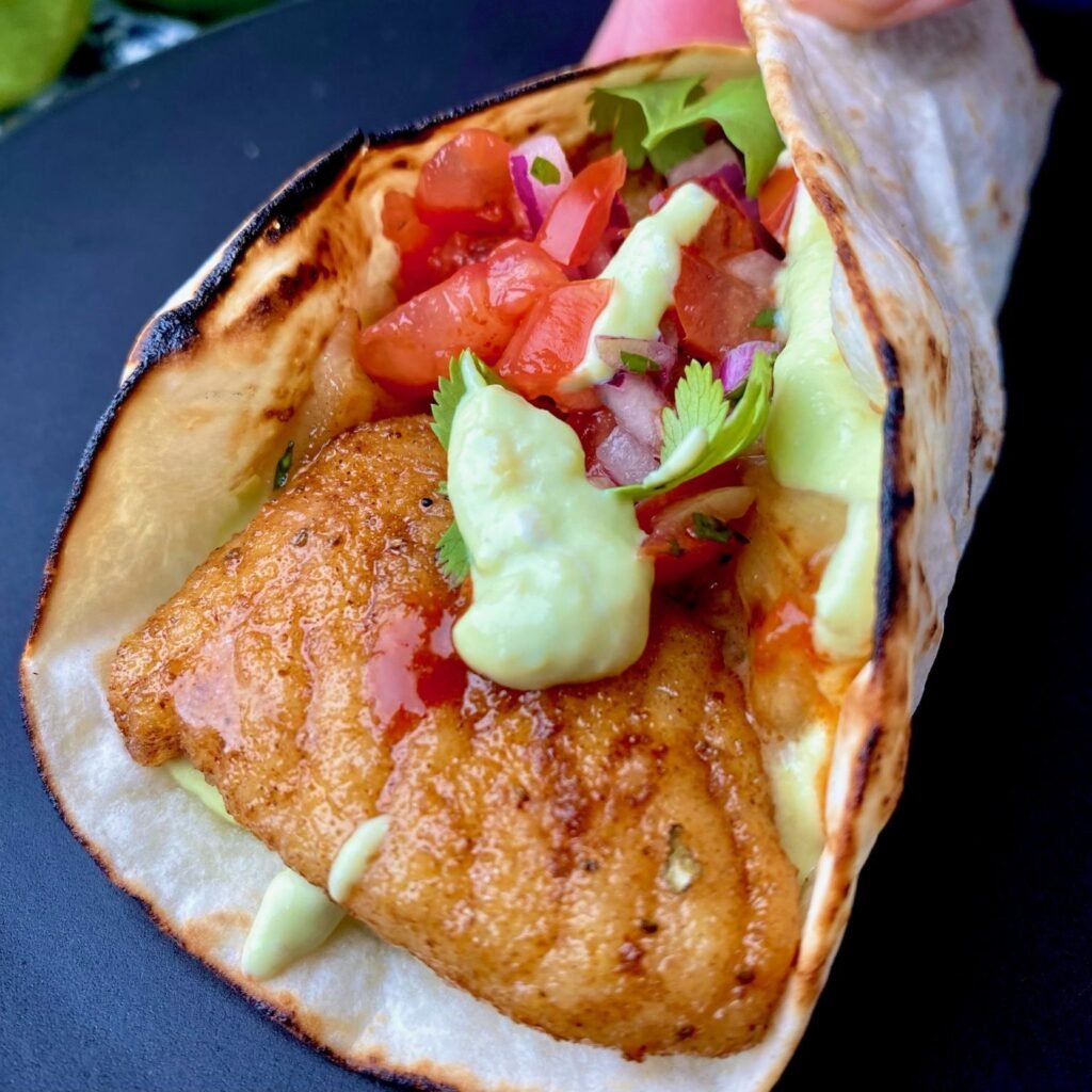 Grilled Fish Tacos with Avocado Crema