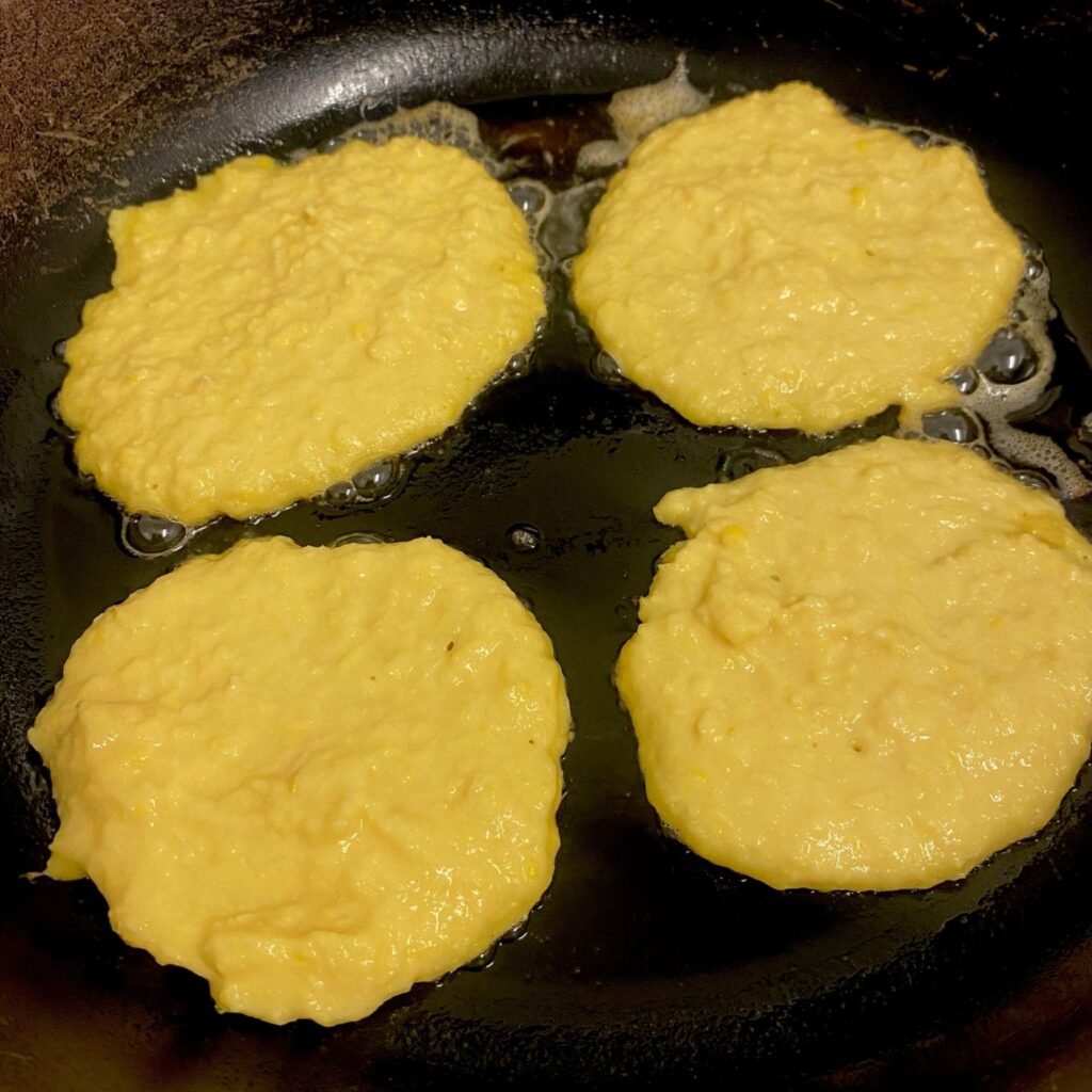 Corn Batter in frying pan