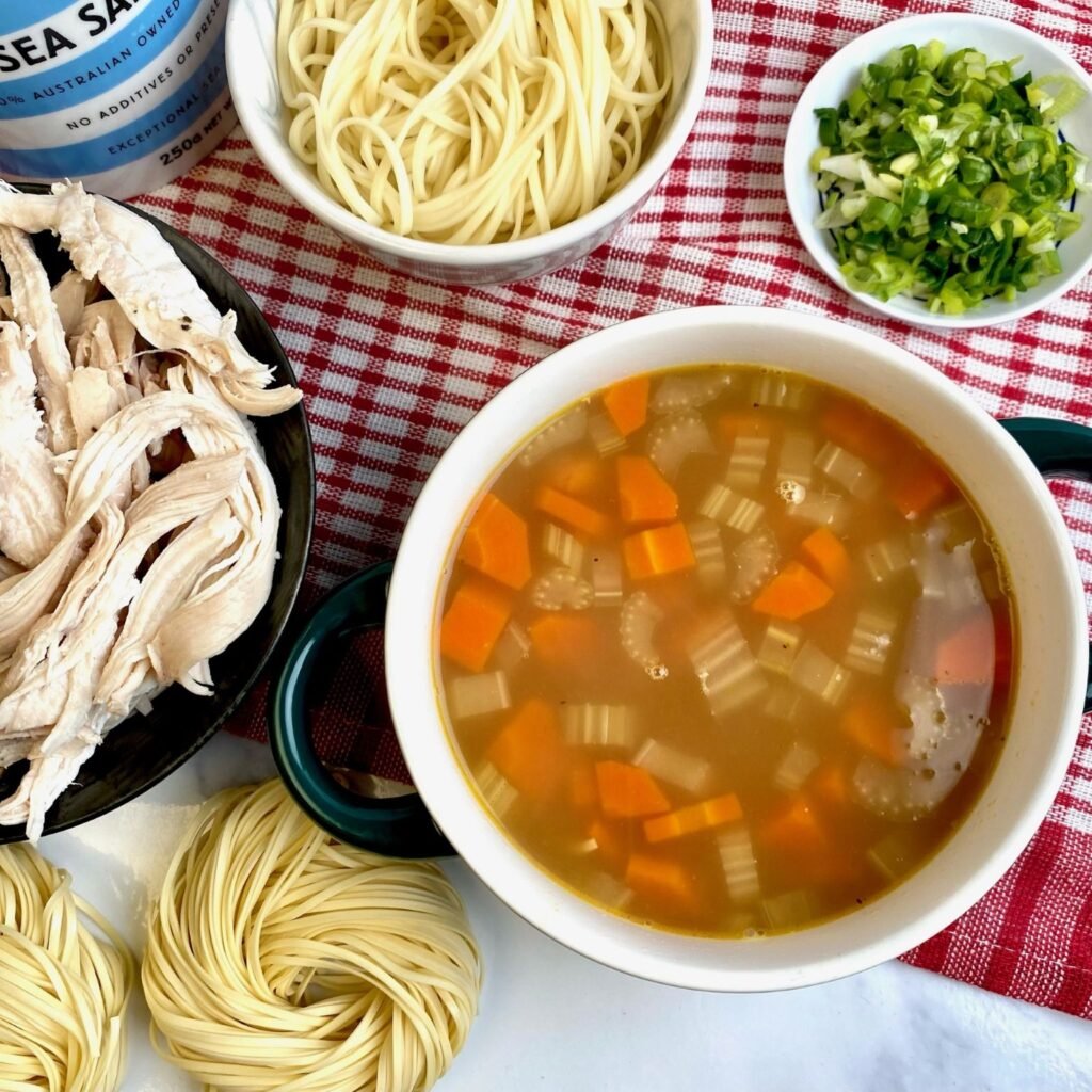 Poached Chicken Noodle Soup Serving