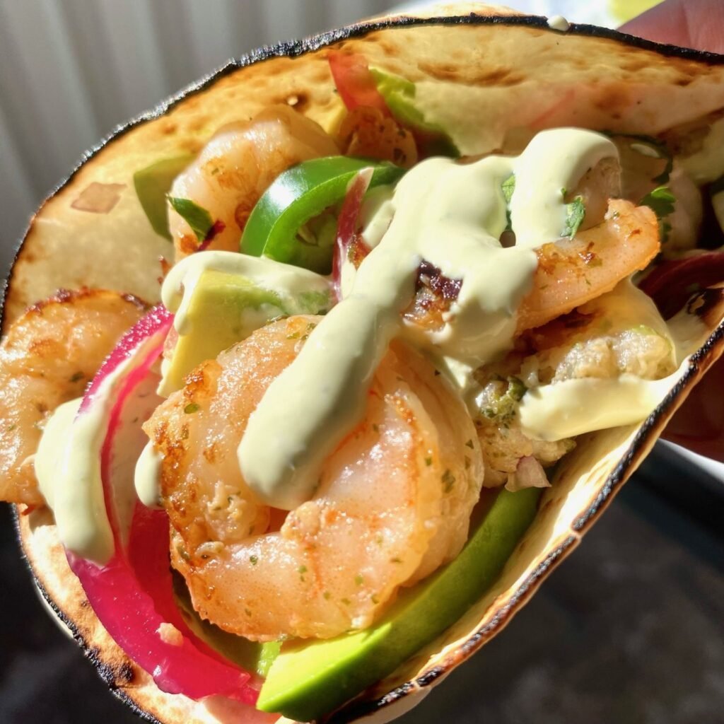 Easy Lime Crema with Shrimp Tacos