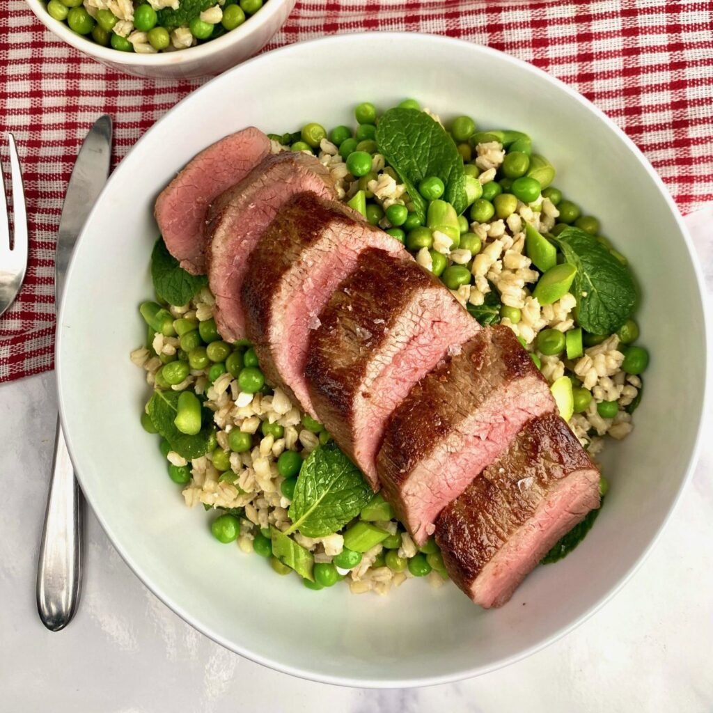 Medium Rare Lamb and Pea Barley Salad