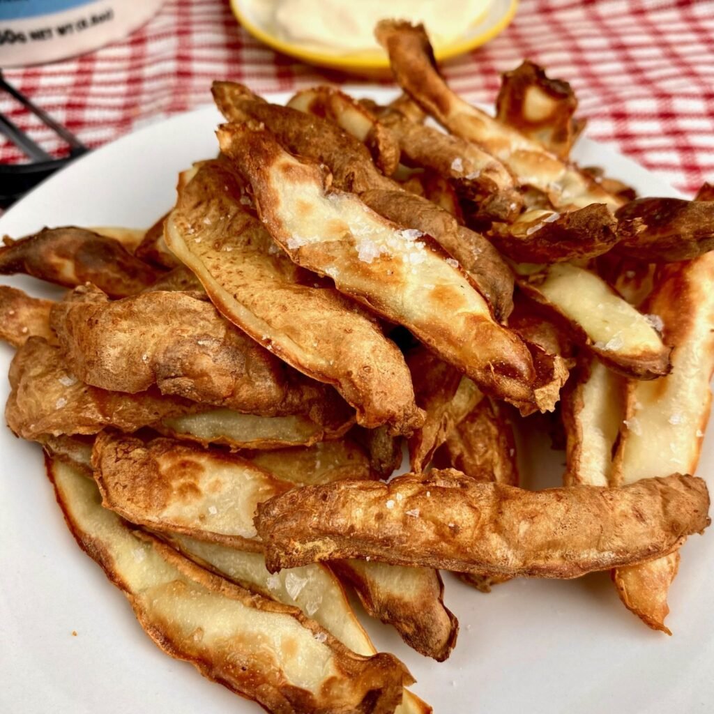 Air Fried Potato Skin Chips on plate